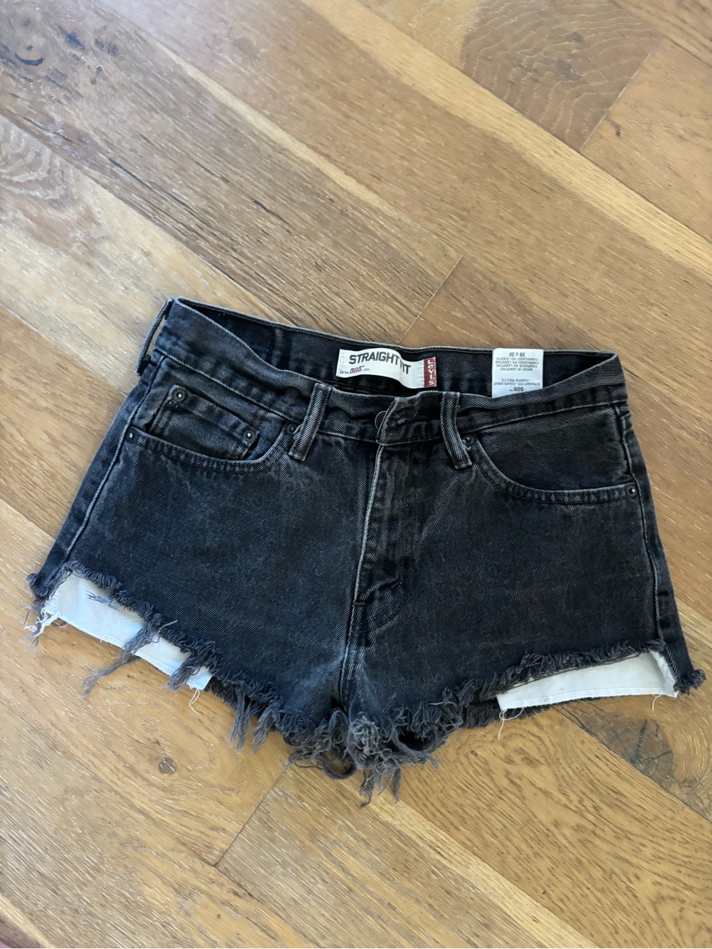 Levi's Black Washed Distressed Denim Shorts